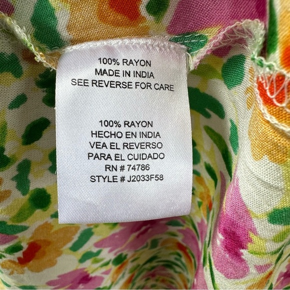 Patrons of Peace Malibu Dress L Floral Rayon Mini Tie Strap Ruffle India Boho - Picture 8 of 13